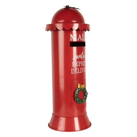 Cassetta Postale Natalizia Cilindrica Rossa in Metallo Santa's Express Delivery - Clayre & Eef, Ø 19x52 cm