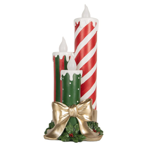 Candela Natalizia Decorativa a LED Tripla con Fiocco - Clayre & Eef, 19x16x41 cm