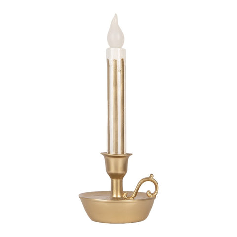 Decorazione Natalizia Bugia Candelabro Singolo a LED Oro - Clayre & Eef, 13x12x32 cm
