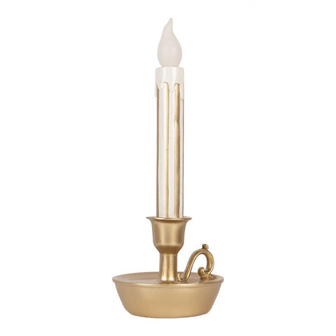 Decorazione Natalizia Bugia Candelabro Singolo a LED Oro - Clayre & Eef, 13x12x32 cm