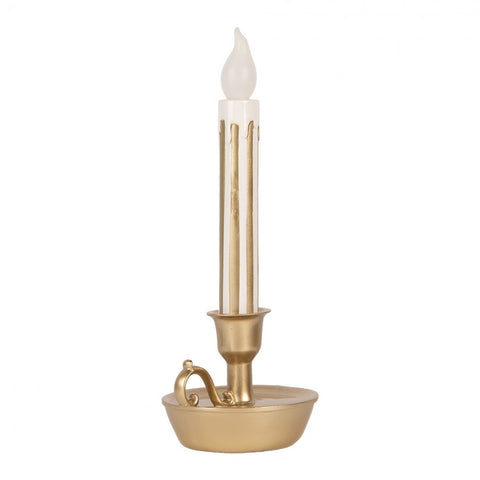 Decorazione Natalizia Bugia Candelabro Singolo a LED Oro - Clayre & Eef, 13x12x32 cm