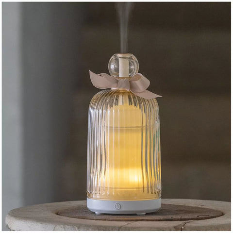 Diffuseur Électrique de Brume Parfumée Les Intemporelles 100 ml – Diffusore Elettrico in Vetro Strié Rosé con Luce – Mathilde M