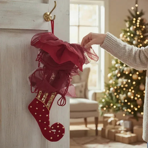 Calza di Natale in Velluto Rosso con Tulle – Collezione Cantus Natalis