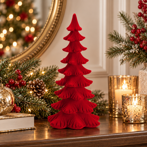 Albero Decorativo da Appoggio in Resina e Velluto - 14x30 cm