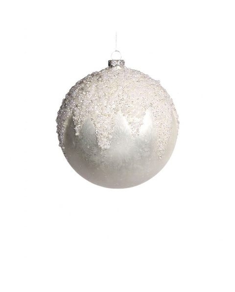 WHITE GLITTERED CHRISTMAS BALLS WINTER FROST