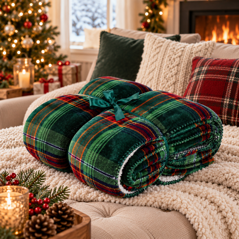 Coperta Plaid in Flannel Sherpa Tartan - 130x160 cm