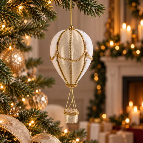 Decorazione per Albero a Mongolfiera in Velluto e Raso - 13x28 cm