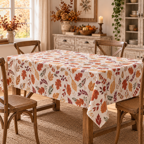 Tovaglia Rettangolare "Autumn" in Cotone – Bosco Ambrato Collection by Blanc MariClò, 140x180cm
