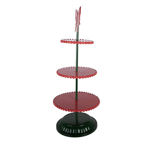 Alzata Etagère Natalizia a 3 Piani in Metallo Rosso e Verde - Clayre & Eef, Ø 31x80 cm