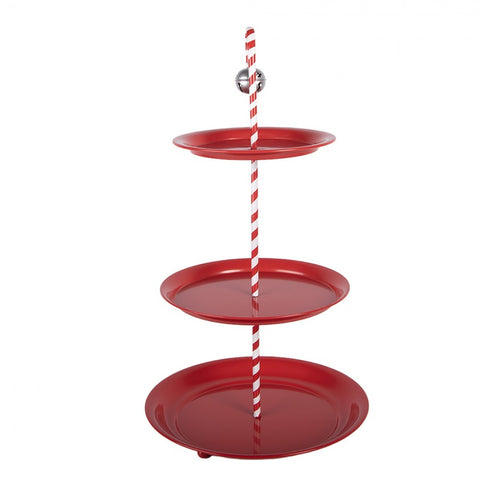 Alzata Etagère Natalizia a 3 Piani Candy Cane in Metallo Rosso - Clayre & Eef, Ø 35x64 cm