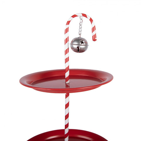 Alzata Etagère Natalizia a 3 Piani Candy Cane in Metallo Rosso - Clayre & Eef, Ø 35x64 cm