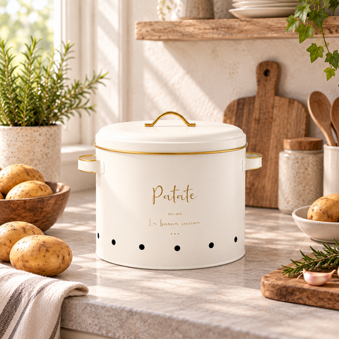 Contenitore Porta Patate in Latta con Coperchio – Ø22,5xH22 cm