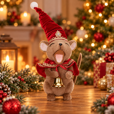 Statuina Topolino Canterino di Natale Marrone e Rosso - Goodwill, 33cm