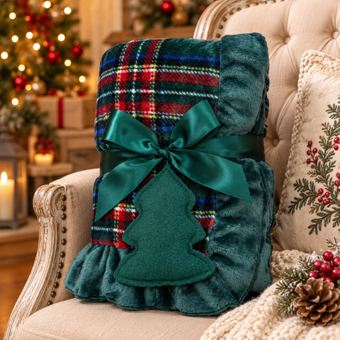 Plaid Invernale in Pile Tartan Scozzese con Gala e Ciondolo – Blanc Mariclò, 140x170cm