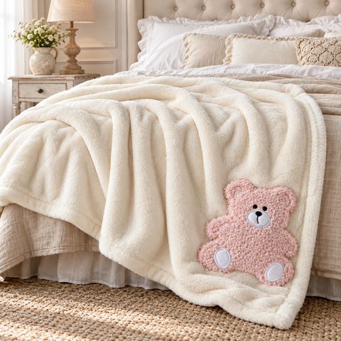 Plaid My Teddy in Flanella con Orsetto Applicato – L'Atelier 17, 155x205cm