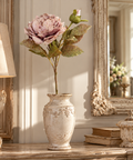 Peonia artificiale con bocciolo rosa antico in vaso decorato