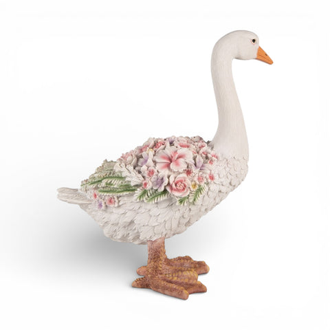 Statuetta decorativa oca con fiori – 37x22x45 cm (bianco/rosa, polyresin) by Clayre & Eef