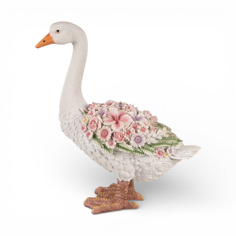 Statuetta decorativa oca con fiori – 37x22x45 cm (bianco/rosa, polyresin) by Clayre & Eef