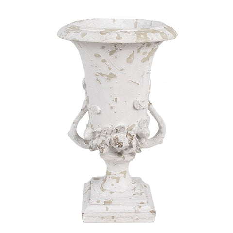 Fioriera ad Anfora Bianco Beige in Poliresina - Clayre & Eef, Ø 19x28 cm