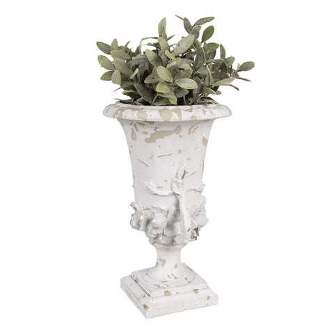 Fioriera ad Anfora Bianco Beige in Poliresina - Clayre & Eef, Ø 19x28 cm
