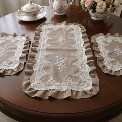 Tris di Centrini in Cotone e Pizzo Shabby Chic - 55cm e 85cm