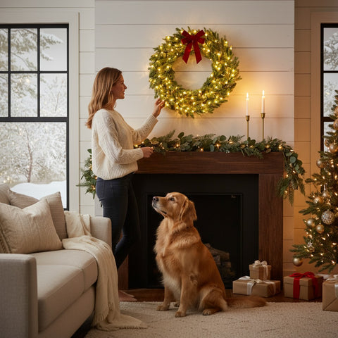 Ghirlanda di Natale con Luci LED 200 – Verde in PE+PVC Ø 60 cm