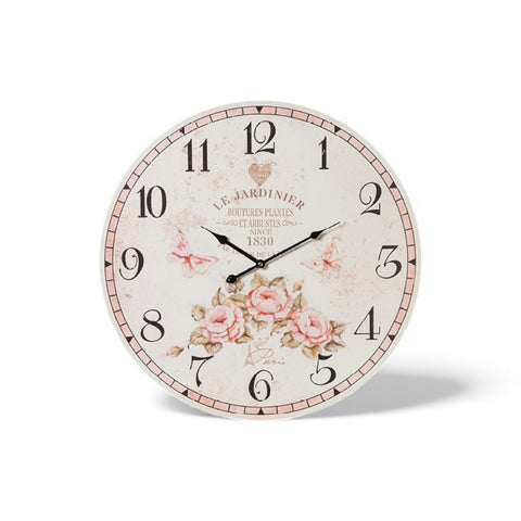 L'Arte di Nacchi Orologio da Parete con Rose “Le Jardinier”, Shabby Chic Ø58 cm