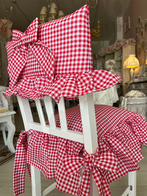 Set Coprisedia “Country Red” – Cuscino e Coprischienale con Volant e Fiocco – Personalizzabile