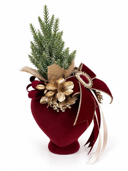 Cuore Gift in Velluto Bordeaux con Alberello Innevato – Il Bosco di Mata by Mata Creazioni