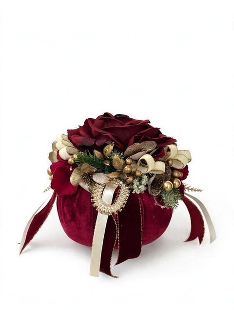 Pouf Piccolo Decorativo in Velluto con Rose e Fibbia Gioiello – Il Bosco di Mata by Mata Creazioni, 15x15 cm