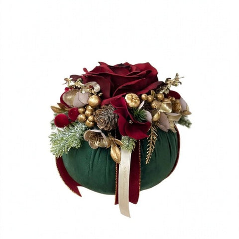 Pouf Piccolo Decorativo in Velluto con Rose e Fibbia Gioiello – Il Bosco di Mata by Mata Creazioni, 15x15 cm
