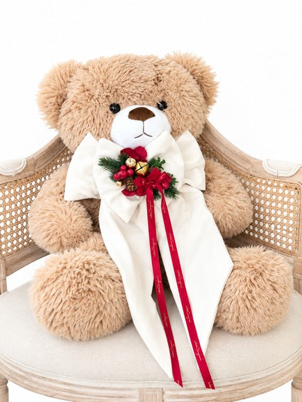 Teddy Bear Orso Peluche con Fiocco in Velluto e Composizione Natalizia – Linea Teddy by Mata Creazioni, H 60 cm