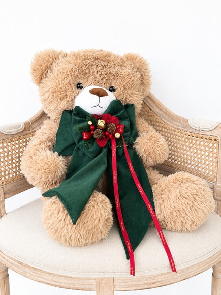 Teddy Bear Orso Peluche con Fiocco in Velluto e Composizione Natalizia – Linea Teddy by Mata Creazioni, H 60 cm