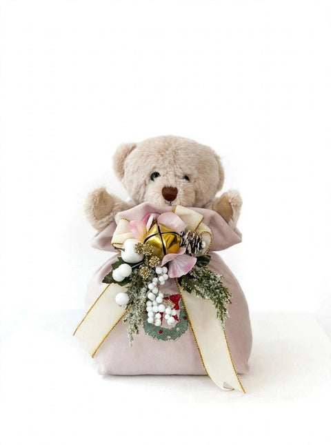 Orsetto Ralph in Sacca Natalizia Ricamata con Composizione – Linea Teddy by Mata Creazioni, 20x12 cm