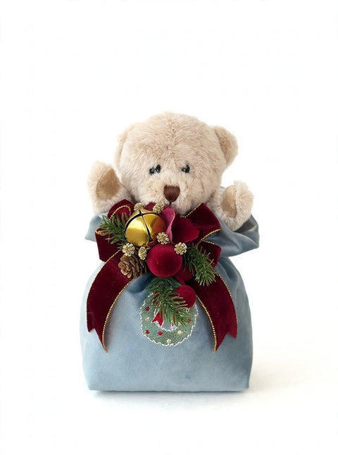 Orsetto Ralph in Sacca Natalizia Ricamata con Composizione – Linea Teddy by Mata Creazioni, 20x12 cm