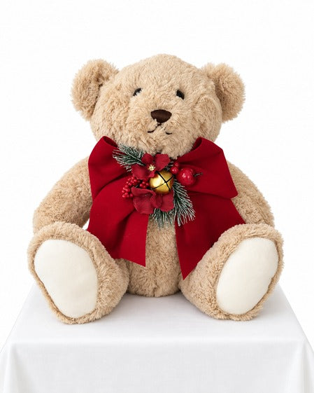 Orsetto Bryan Peluche con Fiocco Natalizio e Campanello – Linea Teddy by Mata Creazioni, H 35 cm