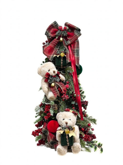 Albero Gift For You con Orsetti Peluche e Fiocco Tartan – Linea Teddy by Mata Creazioni, H 65 cm