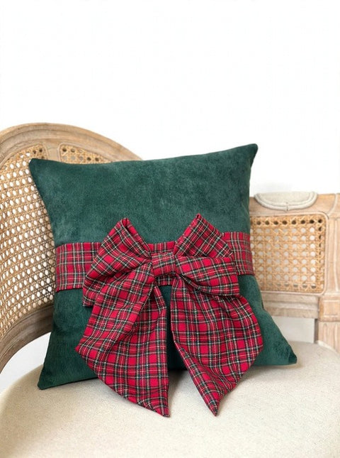Cuscino Natalizio Gift in Velluto con Fascia e Grande Fiocco by Mata Creazioni, 40x40 cm