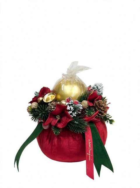 Pouf Decorativo Noël in Velluto Rosso con Rose e Bacche – Linea Noël by Mata Creazioni