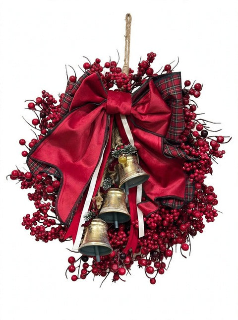 Ghirlanda Natalizia Mery Berry di Bacche Rosse con Fiocco e Campane – Linea Noël by Mata Creazioni