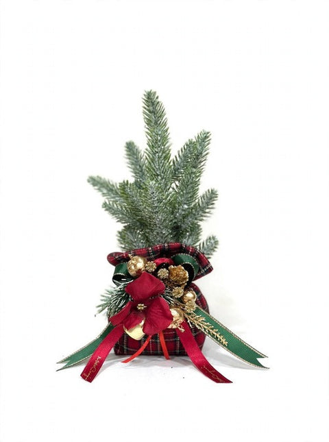 Sacco Mini Wood con Abete Innevato e Composizione – Linea Noël by Mata Creazioni, H 25 cm