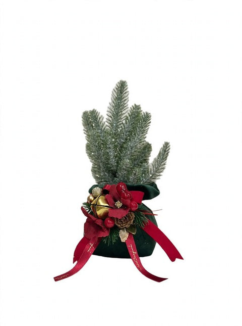 Sacco Mini Wood con Abete Innevato e Composizione – Linea Noël by Mata Creazioni, H 25 cm