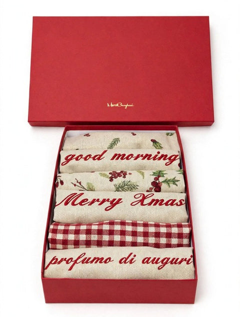 Set 6 Tovagliette Americane Natalizie Noël con Ricami in Box Regalo – Linea Noël by Mata Creazioni, 46x30 cm