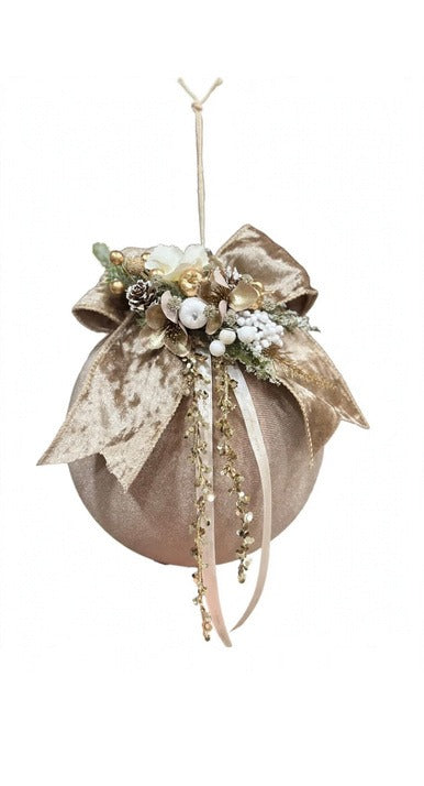 Sfera Decorativa Moonlight in Velluto con Fiocco e Composizione – Polvere di Stelle by Mata Creazioni