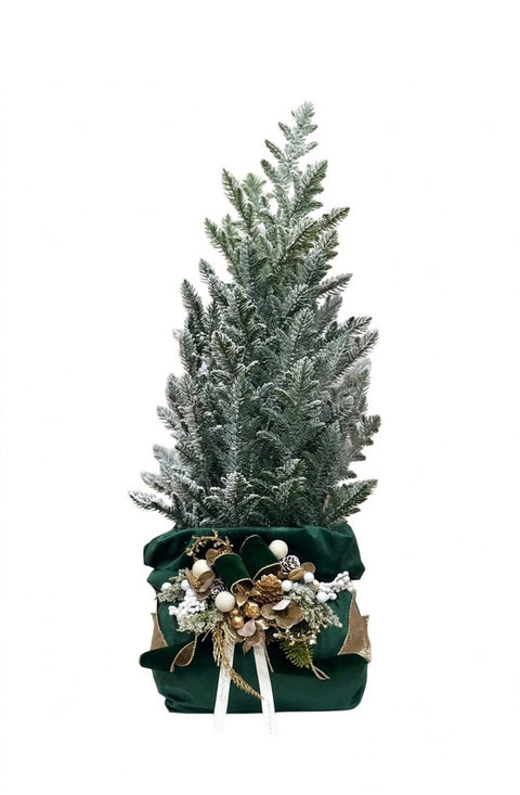 Sacco Snow con Abete Innevato in Velluto Verde Bosco – Linea Montone by Mata Creazioni, H 70 cm
