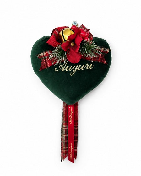 Cuore Velvet Piccolo Ricamato Personalizzabile con Composizione Natalizia by Mata Creazioni, 15x15 cm