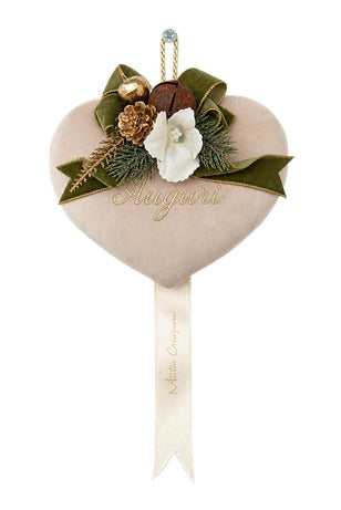 Cuore Velvet Piccolo Ricamato Personalizzabile con Composizione Natalizia by Mata Creazioni, 15x15 cm