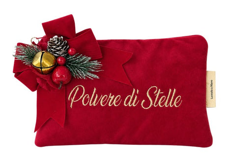 Velvet Pochette Grande Natalizia con Scritta Ricamata e Composizione by Mata Creazioni, 22x15 cm