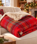 Plaid Tartan in Ecopelliccia 750gsm, 170x140cm in ambientazione natalizia