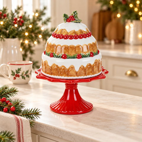 Torta Natalizia Decorativa su Alzata con Vano Portaoggetti Rosso e Marrone – Goodwill, 29cm in ambientazione natalizia